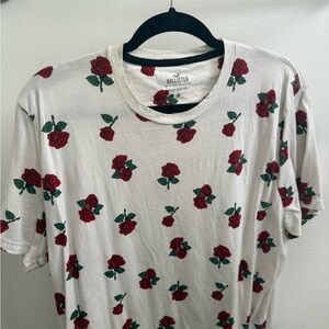 Hollister Floral Graphic Tee in Cream and Red